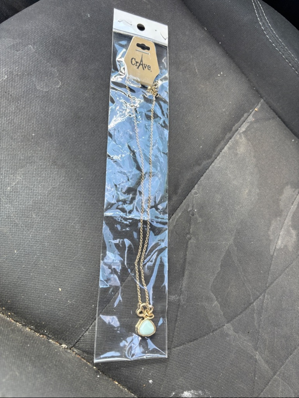 rave Gold-Tone Layered Necklace with Light Blue Teardrop Pendant